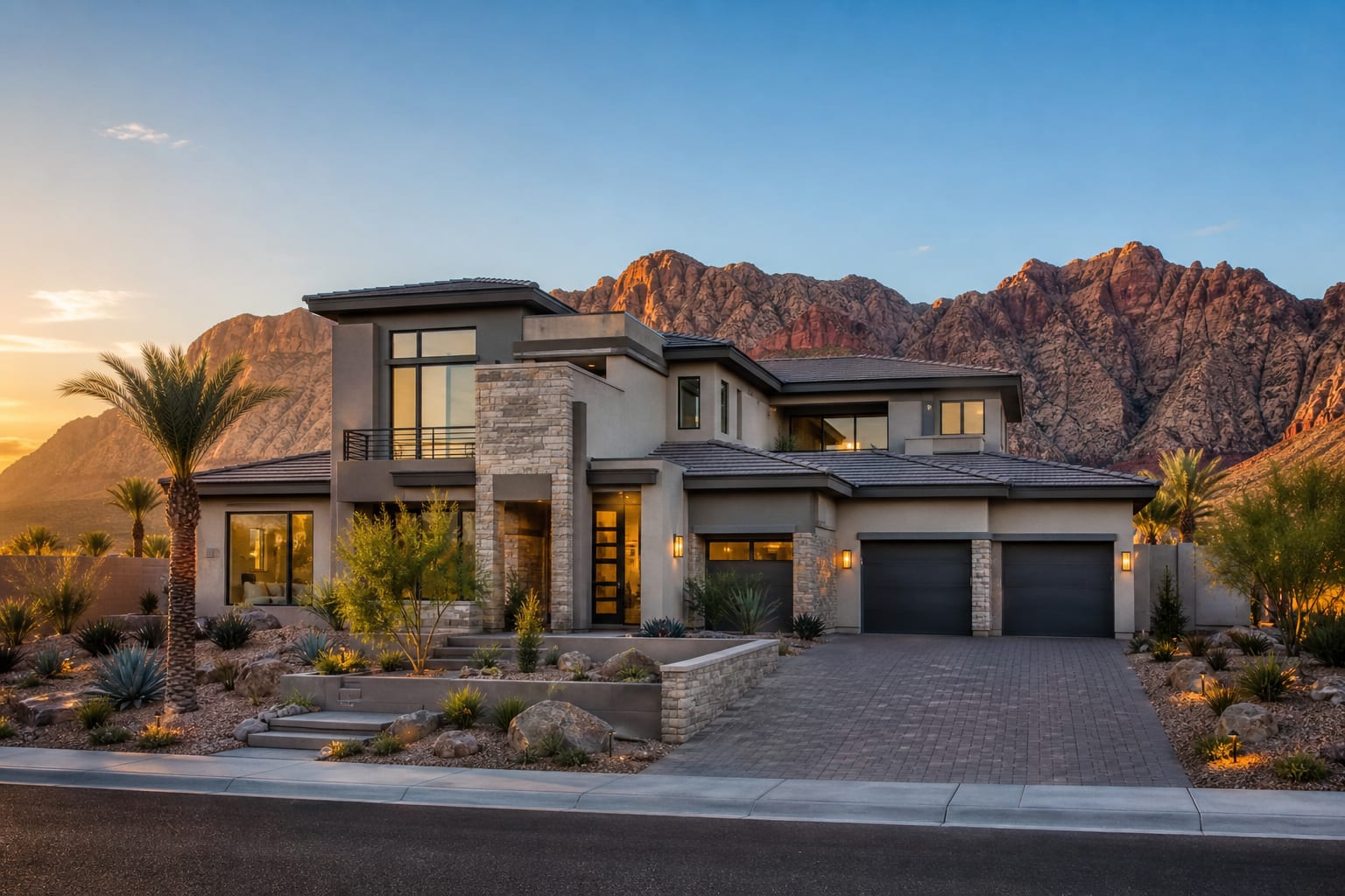 Luxury home exterior in Skye Canyon Las Vegas NV 89166